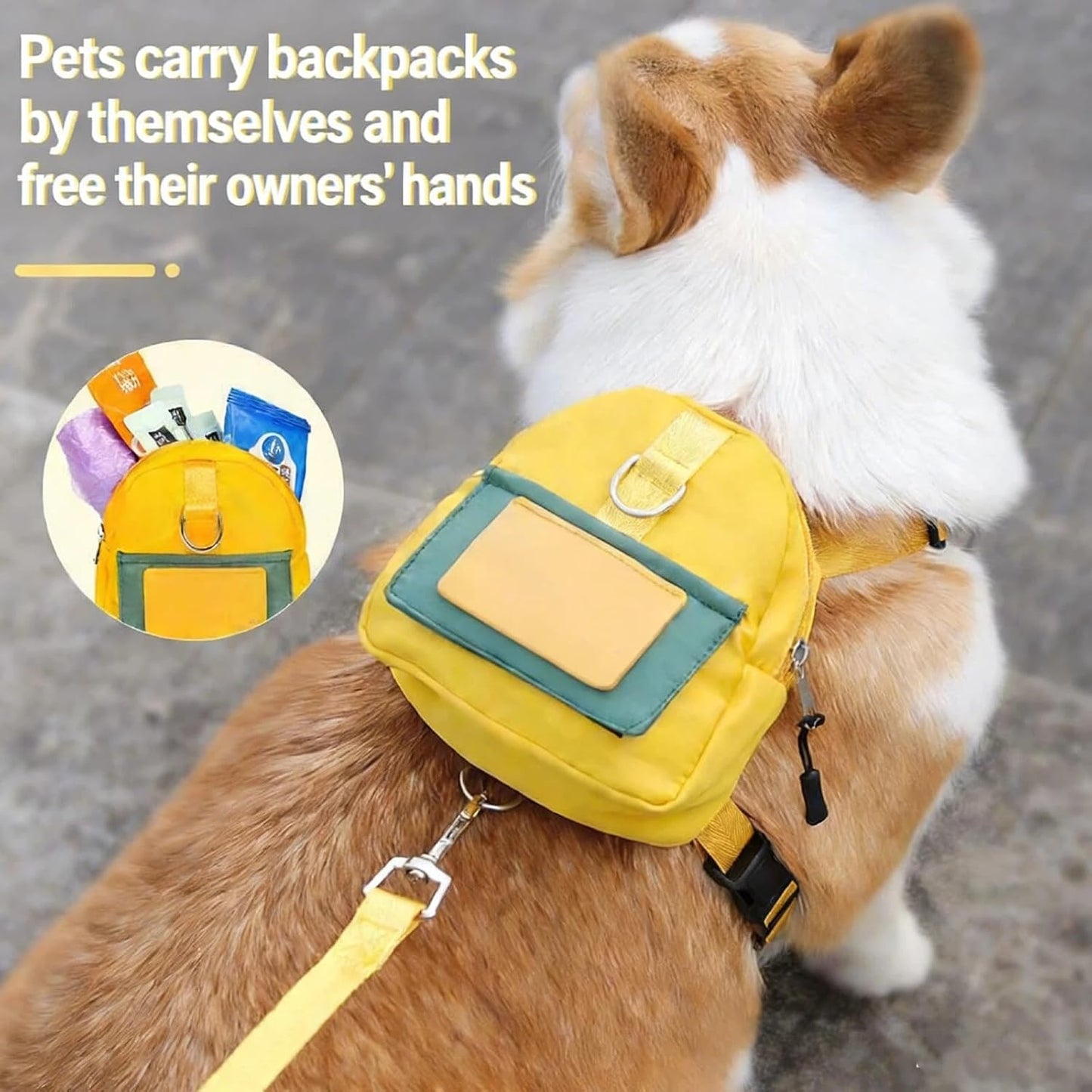 Small Dog Backpack Harness with Leash Summer Breathable Adjustable Pet Puppy Self Carrier Bag Cute Travel Backpack Yellow S