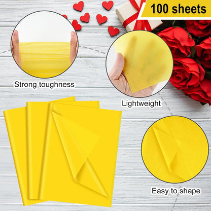 100 Sheets Yellow Wrapping Tissue Paper Gift Bag Decorative | 20x14 Inches, Art Paper for DIY Crafts, Birthday, Wedding, Party Decor