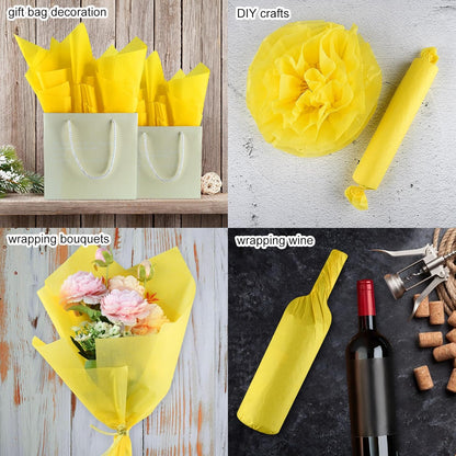 100 Sheets Yellow Wrapping Tissue Paper Gift Bag Decorative | 20x14 Inches, Art Paper for DIY Crafts, Birthday, Wedding, Party Decor