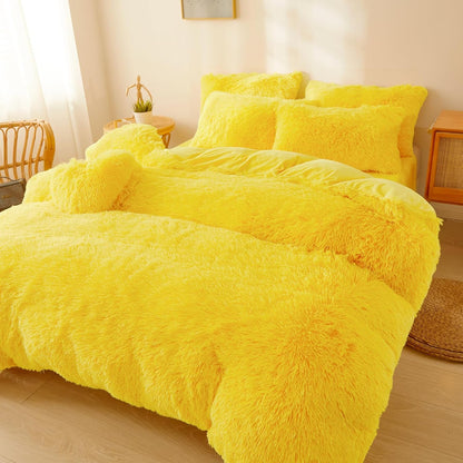 Yellow Plush Fluffy Comforter Cover Set Queen - Ultra Soft Faux Fur Bedding Sets 3 Pieces (1 Shaggy Duvet Cover + 2 Pillow case) Fuzzy Bed Set (Yellow, Queen)