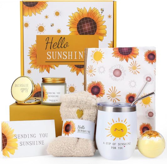 Spa Gift Baskets for Women, Father's Day for Dad Gifts, Sunflower Self Care Gift Basket, 8Pcs Relaxing Self Care Kit, Birthday Gifts for Men Women, Friends, Sister & Teenage Girls