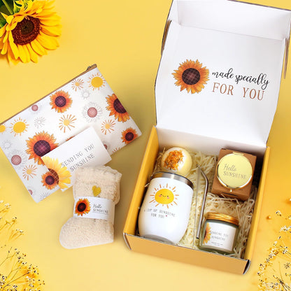 Spa Gift Baskets for Women, Father's Day for Dad Gifts, Sunflower Self Care Gift Basket, 8Pcs Relaxing Self Care Kit, Birthday Gifts for Men Women, Friends, Sister & Teenage Girls