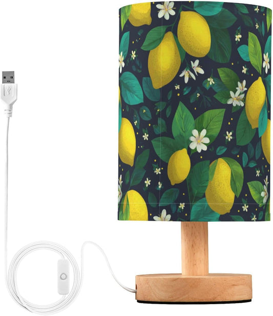 Bedside Table Lamp Lemon Yellow Citrus Fruits (114) Kids Nightstand Lamp Night Light Fabric Shade for Bedroom Living Room Home Office
