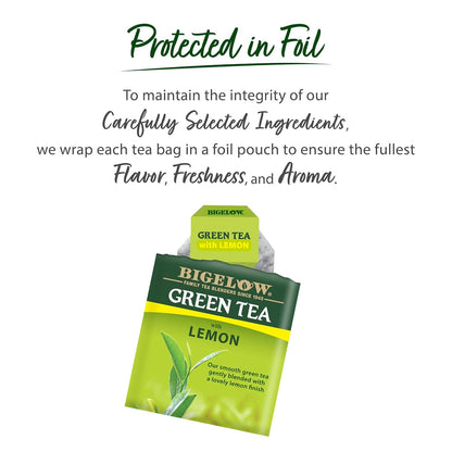 Tea Green with Lemon Tea Bags, Caffeinated, 20 Count, Pack of 6