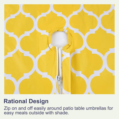 Vinyl Square Tablecloth with Zipper and Umbrella Hole, Outdoor Oil Waterproof PVC Table Cover for Patio 60 Inch Round, Yellow Moroccan, 60" Round-Zippered