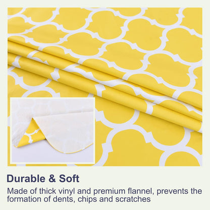 Vinyl Square Tablecloth with Zipper and Umbrella Hole, Outdoor Oil Waterproof PVC Table Cover for Patio 60 Inch Round, Yellow Moroccan, 60" Round-Zippered