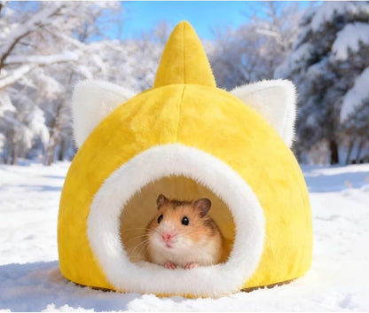 Dome-Shaped Hamster Bed Guinea Pig Fleece-Lined Hideout Non-Collapsing Nest for Ferret Hedgehog Sugar Glider Birds (Yellow,Small)