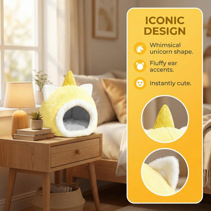 Dome-Shaped Hamster Bed Guinea Pig Fleece-Lined Hideout Non-Collapsing Nest for Ferret Hedgehog Sugar Glider Birds (Yellow,Small)