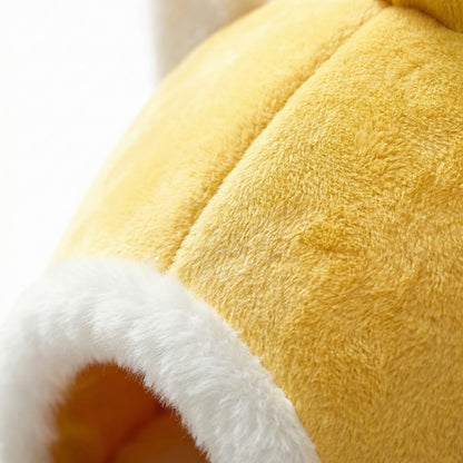 Dome-Shaped Hamster Bed Guinea Pig Fleece-Lined Hideout Non-Collapsing Nest for Ferret Hedgehog Sugar Glider Birds (Yellow,Small)
