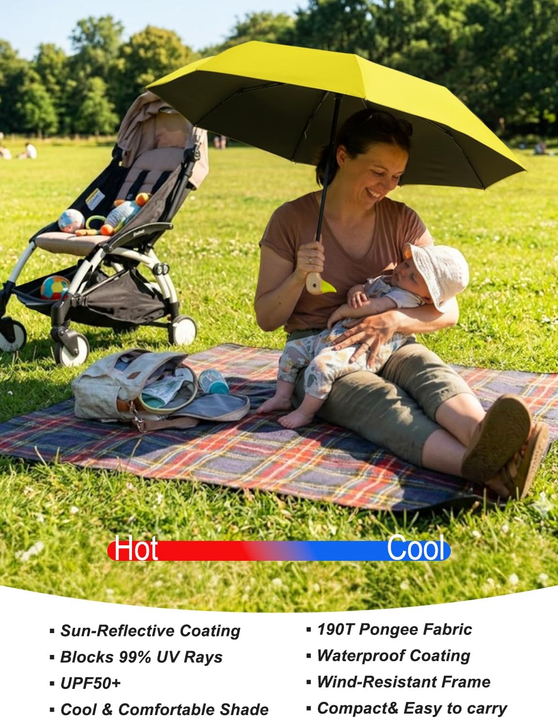 Cute Duck Umbrella, Windproof Compact Travel Umbrella, Sturdy & Collapsible, Original Wooden Handle, Portable for Rain & Sun, Suit for Women & College Students