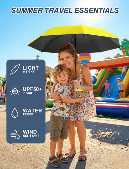 Cute Duck Umbrella, Windproof Compact Travel Umbrella, Sturdy & Collapsible, Original Wooden Handle, Portable for Rain & Sun, Suit for Women & College Students