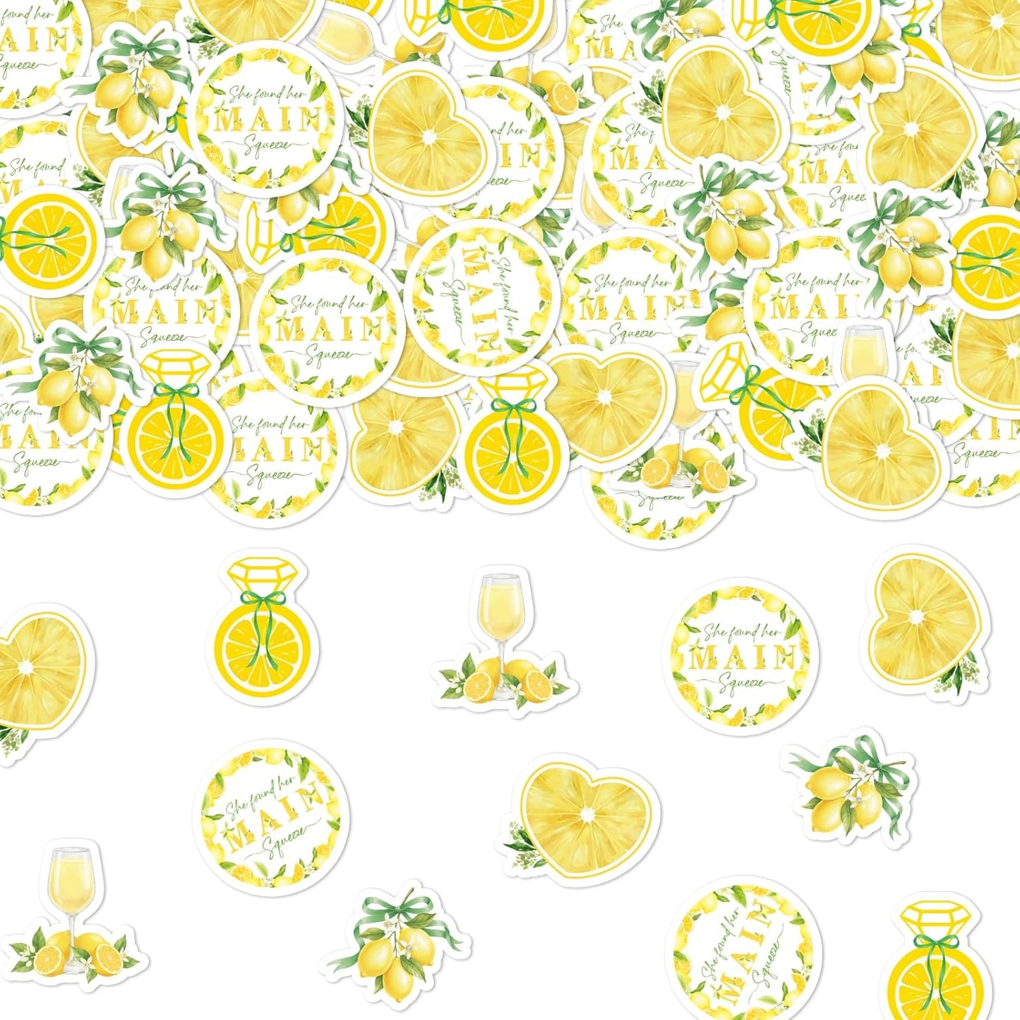 She Found Her Main Squeeze Party Confetti, 200pcs Double Sided Table Scatter Decorations with Lemon & Engagement Ring Elements, Lemonade Bridal Shower or Bachelorette Party Decor