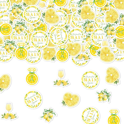 She Found Her Main Squeeze Party Confetti, 200pcs Double Sided Table Scatter Decorations with Lemon & Engagement Ring Elements, Lemonade Bridal Shower or Bachelorette Party Decor