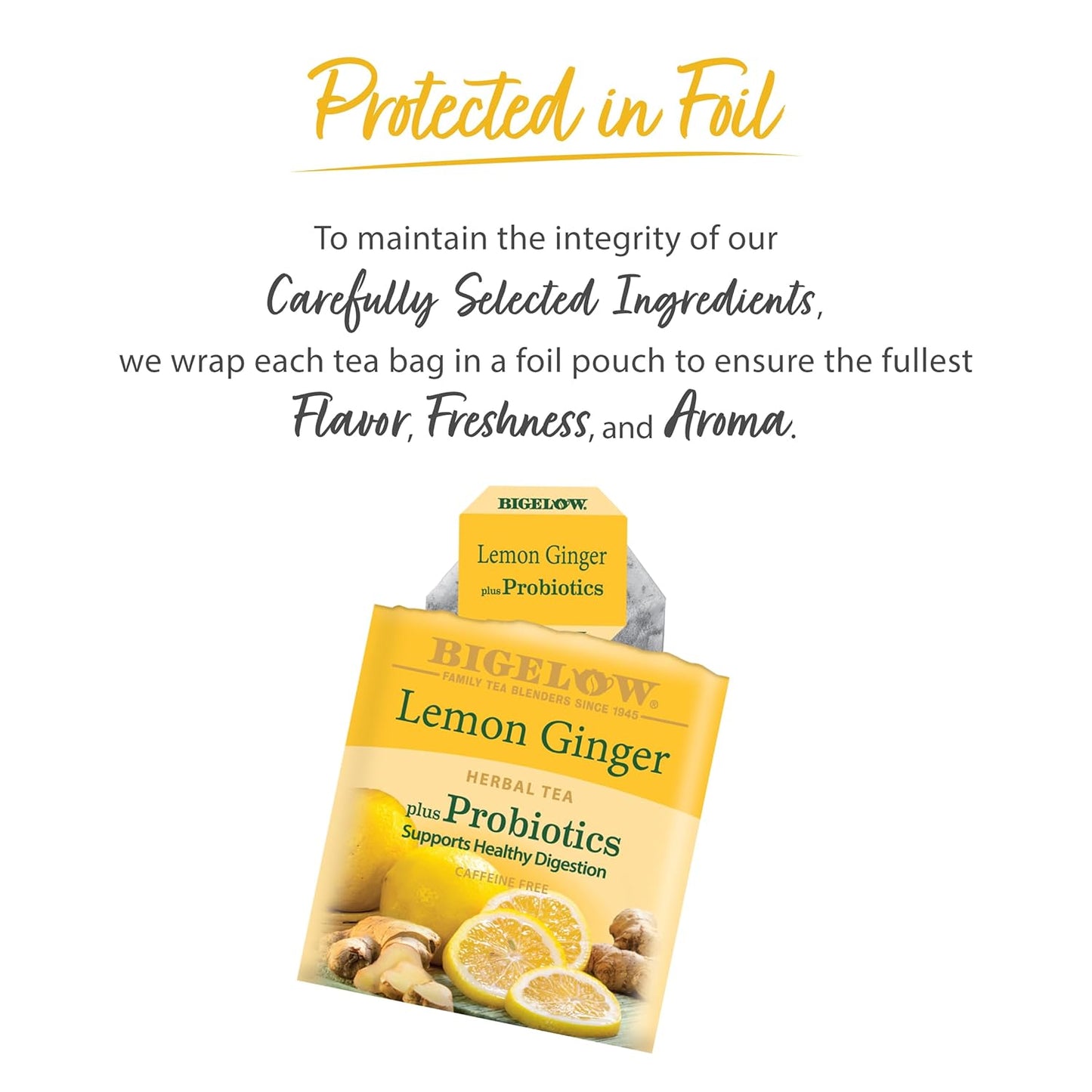 Tea Lemon Ginger plus Probiotics Herbal Tea, Caffeine Free Tea with Lemon and Ginger, 18 Count Box (Pack of 6), 108 Total Tea Bags