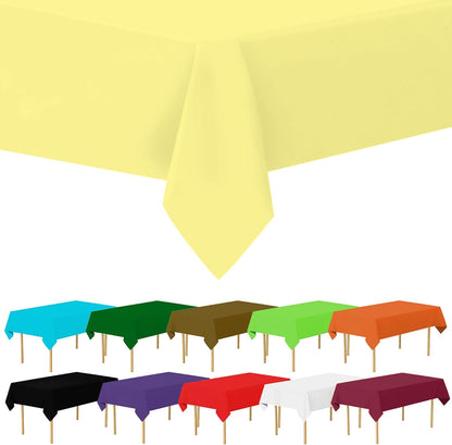 Amcrate Light Yellow Plastic Tablecloth Disposable, Premium Tablecloths for Rectangle Tables 54 inch. x 108 inch. Fits Tables Up to 8 Feet, Plastic Table Cloth for Party, Wedding, Holidays