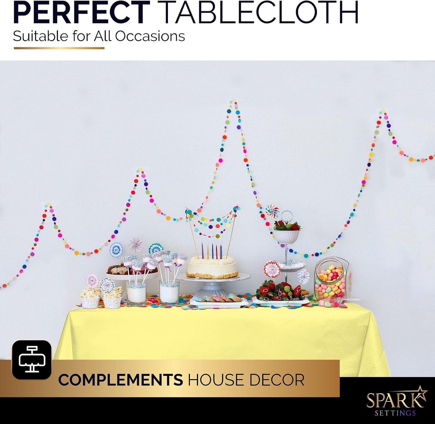 Amcrate Light Yellow Plastic Tablecloth Disposable, Premium Tablecloths for Rectangle Tables 54 inch. x 108 inch. Fits Tables Up to 8 Feet, Plastic Table Cloth for Party, Wedding, Holidays