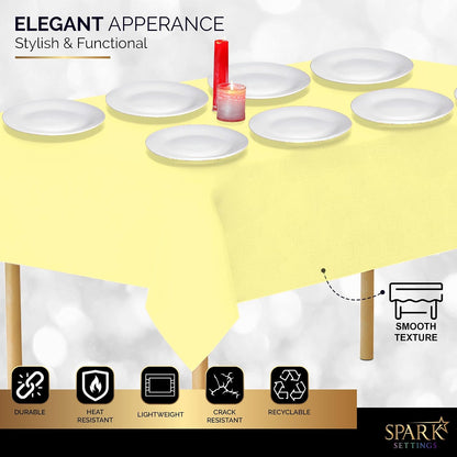 Amcrate Light Yellow Plastic Tablecloth Disposable, Premium Tablecloths for Rectangle Tables 54 inch. x 108 inch. Fits Tables Up to 8 Feet, Plastic Table Cloth for Party, Wedding, Holidays