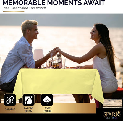 Amcrate Light Yellow Plastic Tablecloth Disposable, Premium Tablecloths for Rectangle Tables 54 inch. x 108 inch. Fits Tables Up to 8 Feet, Plastic Table Cloth for Party, Wedding, Holidays