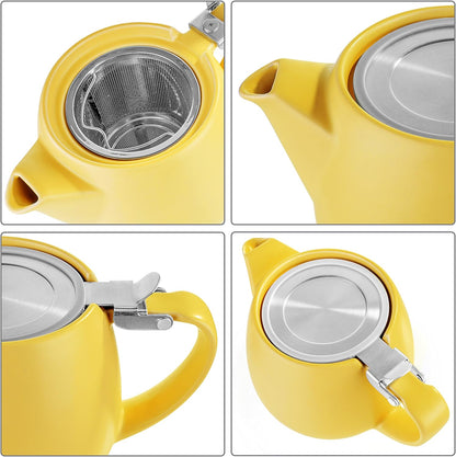 Pluto Porcelain Small Teapot Yellow - 18.2-ounce (1-2 cups) - Matte Finish - Stainless Steel Lid and Extra-Fine Infuser To Brew Loose Leaf Tea - 540ml