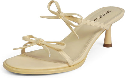 Two Strap Heeled Sandals for Women Kitten Heel Rounded Toe Heels Women Slip on Open Toe Sandals