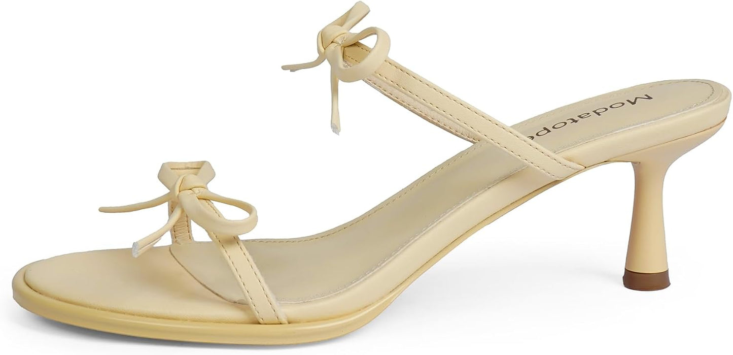 Two Strap Heeled Sandals for Women Kitten Heel Rounded Toe Heels Women Slip on Open Toe Sandals