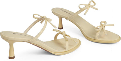 Two Strap Heeled Sandals for Women Kitten Heel Rounded Toe Heels Women Slip on Open Toe Sandals