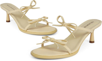 Two Strap Heeled Sandals for Women Kitten Heel Rounded Toe Heels Women Slip on Open Toe Sandals