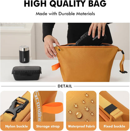 Lunch Bag for Women & Men Fresh Keep Lunch Box, Small Leakproof Cooler Bag Food Lunch Containers High Capacity Reusable Lunch Tote Bags for Work, Office, Picnic, Travel (Yellow)