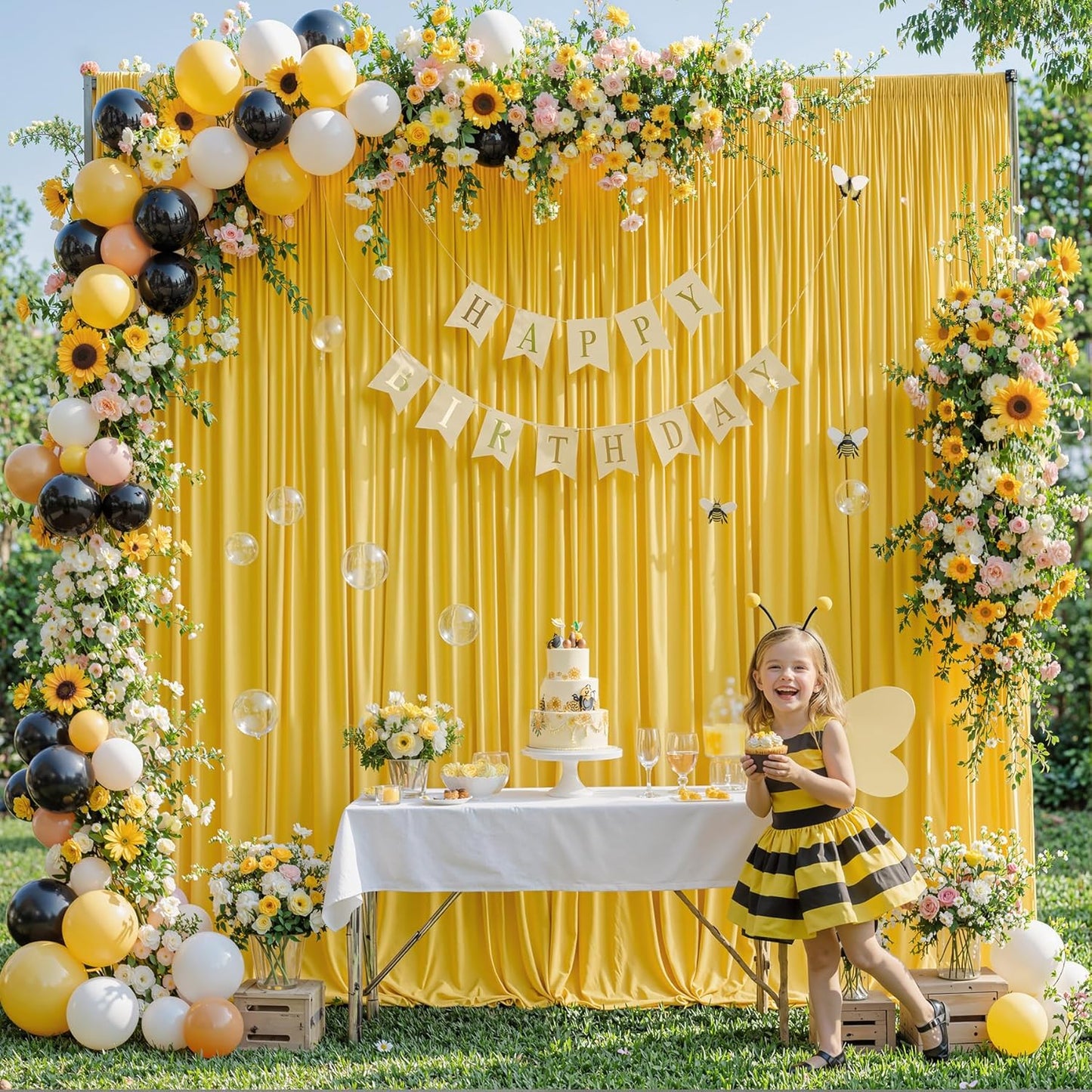 10x10ft Yellow Backdrop Curtains for Wedding Parties Wrinkle Free Yellow Curtains Photo Backdrop Drapes for Photography Birthday Baby Shower Soft Fabric Party Backgournd for Photoshoot