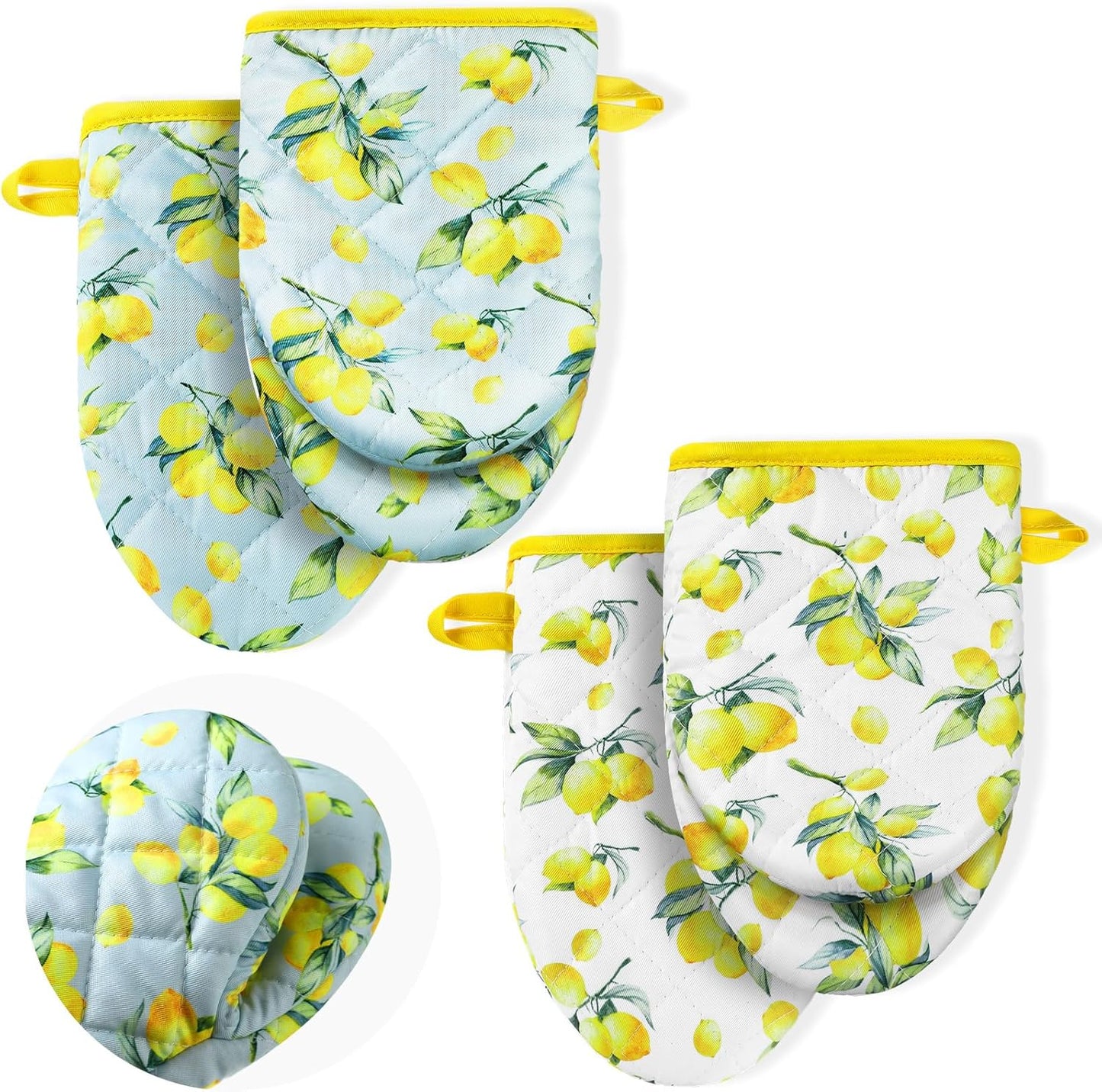 4 Pack Lemon Mini Oven Mitt Decoration Lemon Kitchen Mitts Small Cotton Pot Holders Summer Heat Resistant Potholder for Baking Barbecue Kitchen Gift