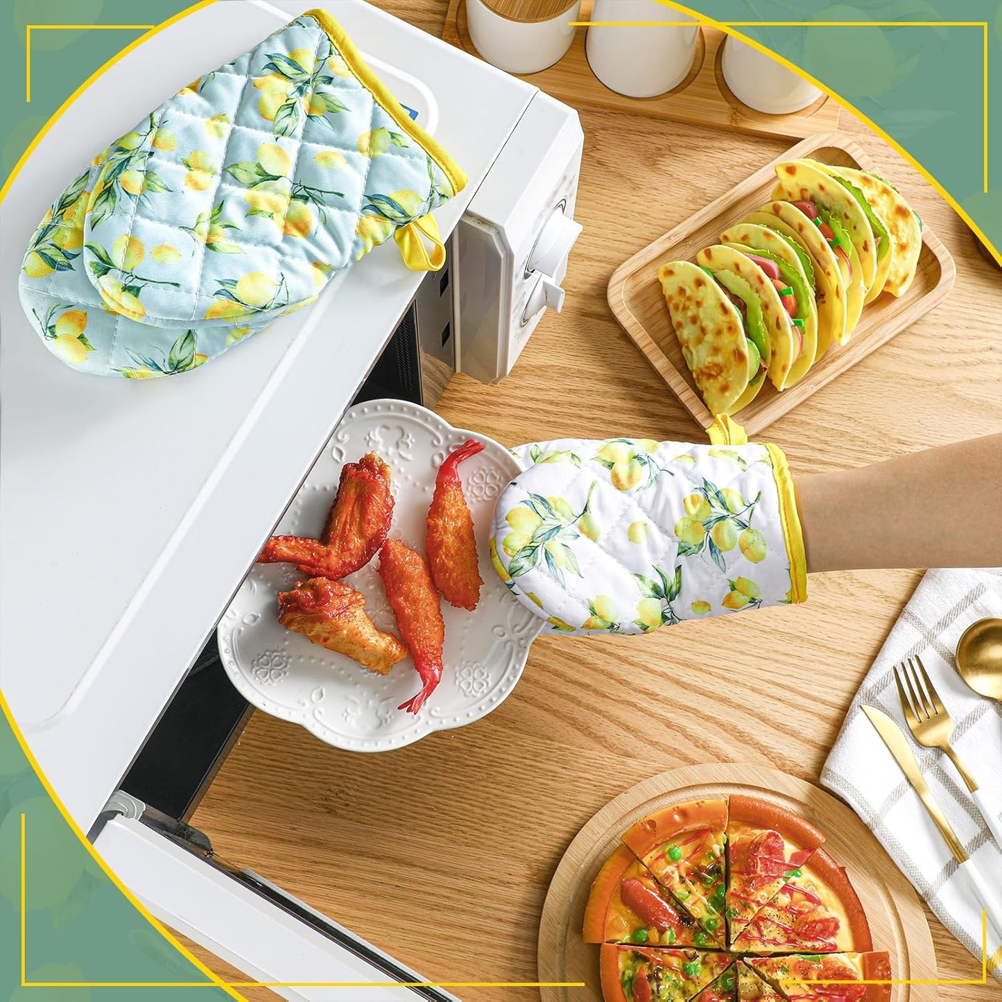 4 Pack Lemon Mini Oven Mitt Decoration Lemon Kitchen Mitts Small Cotton Pot Holders Summer Heat Resistant Potholder for Baking Barbecue Kitchen Gift