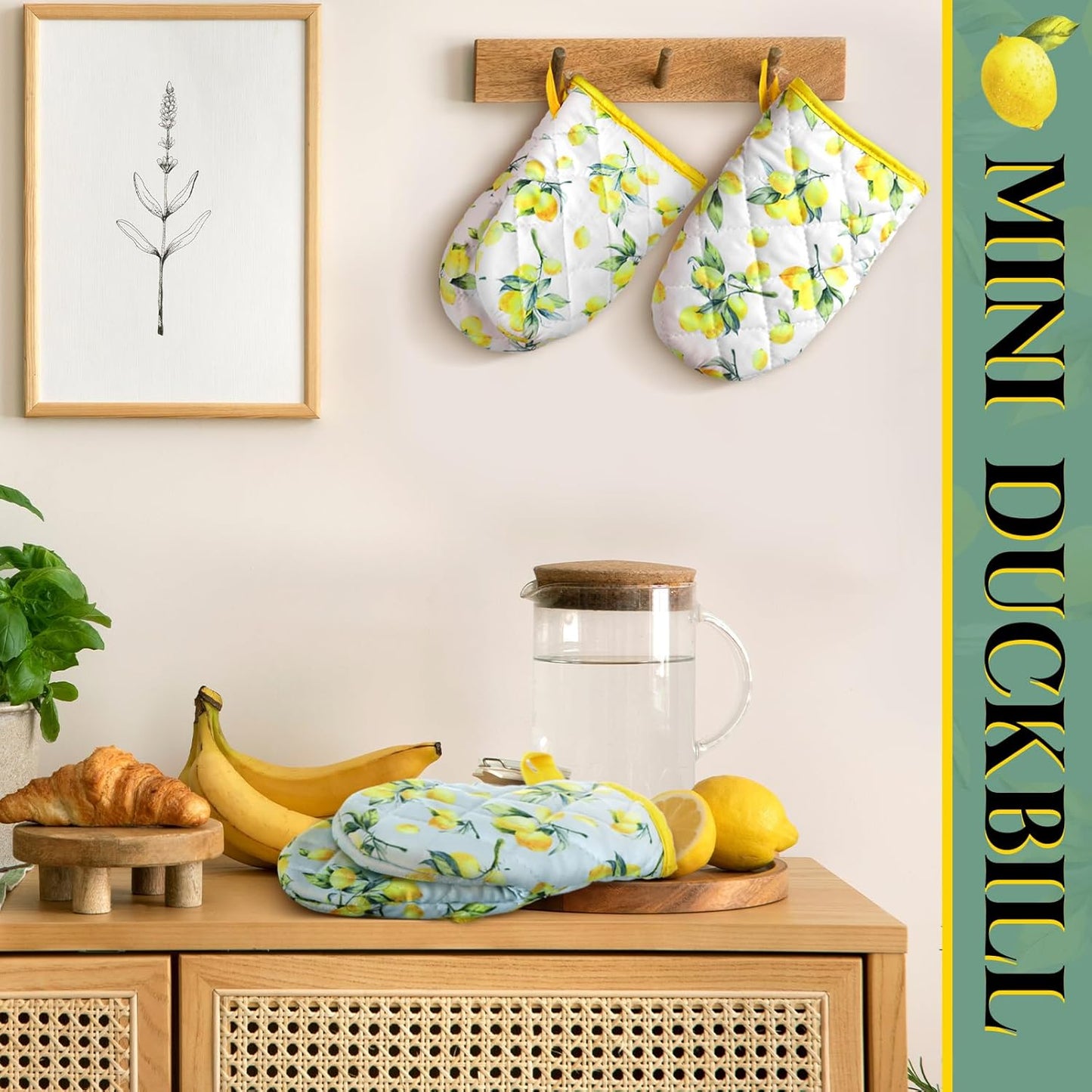 4 Pack Lemon Mini Oven Mitt Decoration Lemon Kitchen Mitts Small Cotton Pot Holders Summer Heat Resistant Potholder for Baking Barbecue Kitchen Gift
