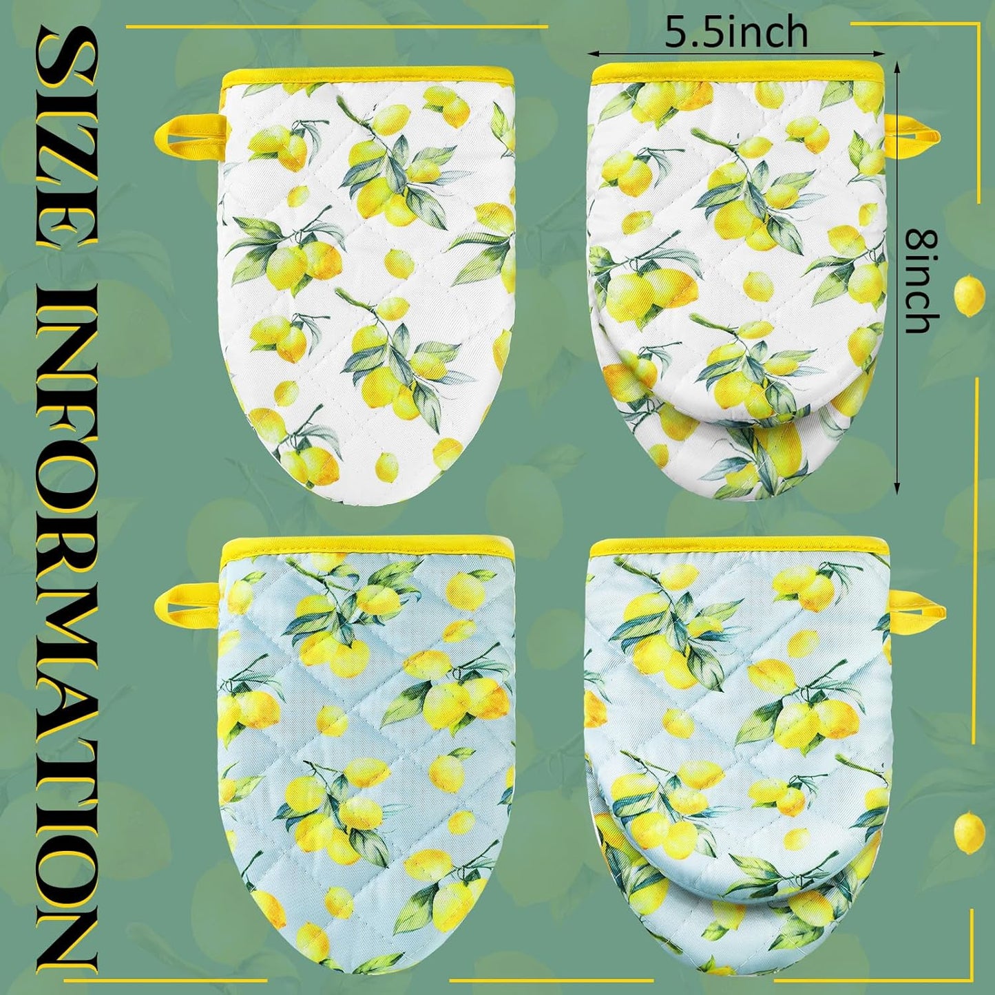 4 Pack Lemon Mini Oven Mitt Decoration Lemon Kitchen Mitts Small Cotton Pot Holders Summer Heat Resistant Potholder for Baking Barbecue Kitchen Gift