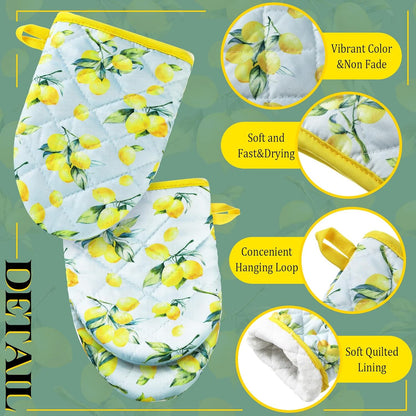 4 Pack Lemon Mini Oven Mitt Decoration Lemon Kitchen Mitts Small Cotton Pot Holders Summer Heat Resistant Potholder for Baking Barbecue Kitchen Gift