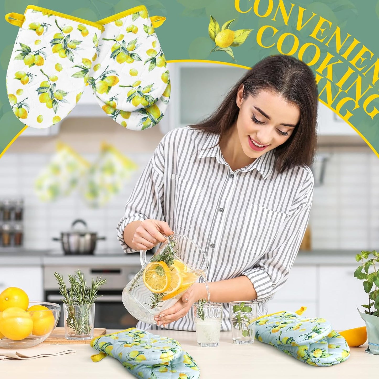 4 Pack Lemon Mini Oven Mitt Decoration Lemon Kitchen Mitts Small Cotton Pot Holders Summer Heat Resistant Potholder for Baking Barbecue Kitchen Gift