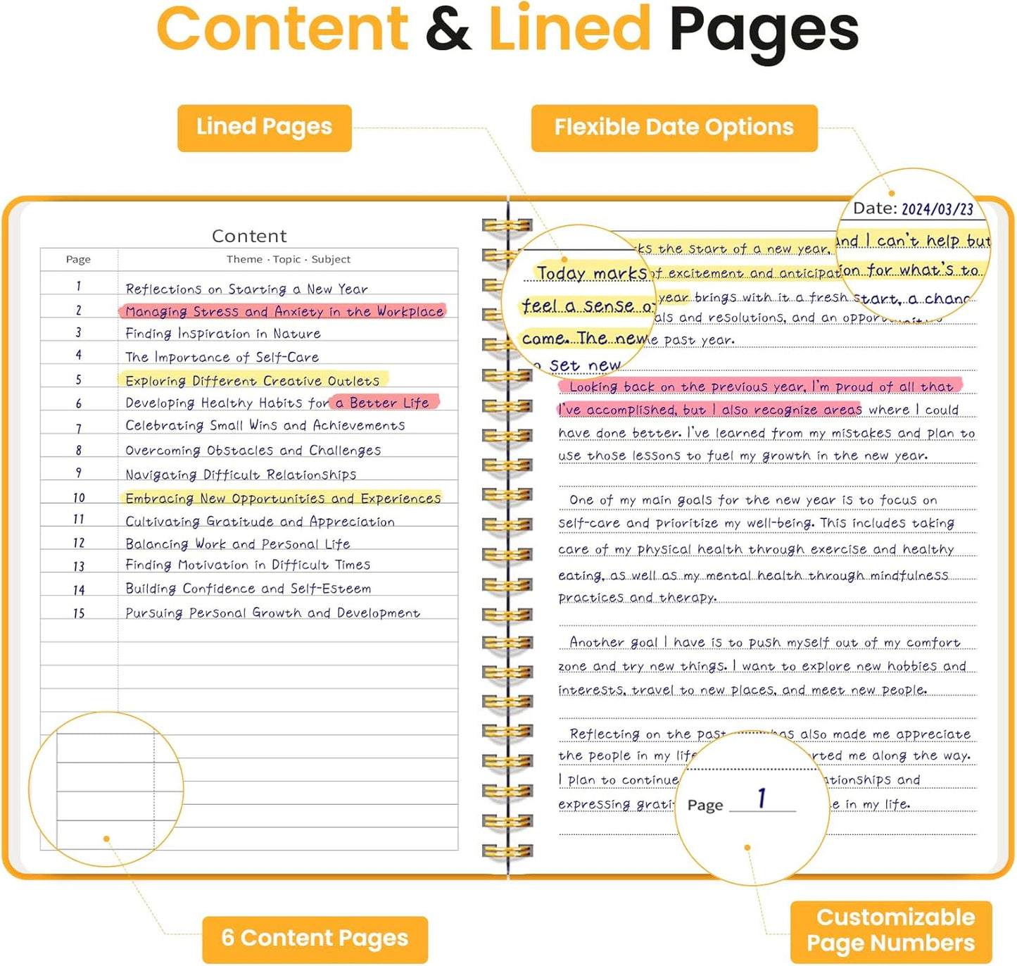 Lined Spiral Journal Notebook for Women & Men, 140 Pages, College Ruled Hardcover Notebook for Work & Note Taking, Journals for Writing, A5(5.7" x 7.9") – Yellow