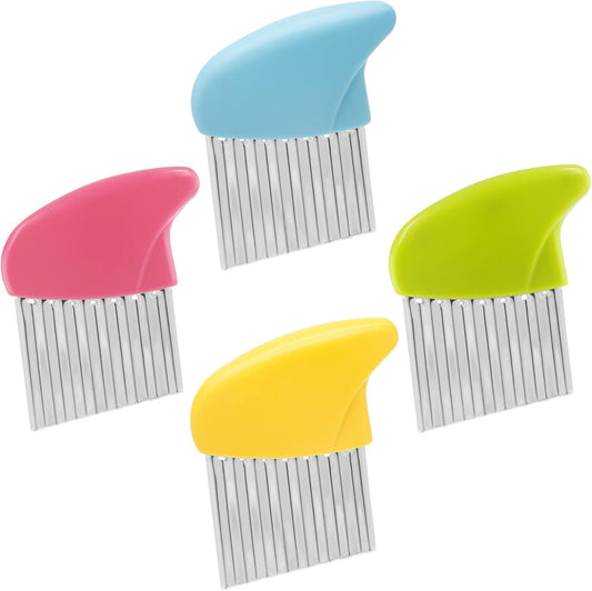 4 Pack Stainless Steel Potato Crinkle Cutter | Carrot Wavy Knife, French Fry Slicer, Vegetable Wavy Chopper Knife, Green & Pink & Blue & Yellow