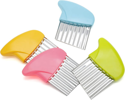 4 Pack Stainless Steel Potato Crinkle Cutter | Carrot Wavy Knife, French Fry Slicer, Vegetable Wavy Chopper Knife, Green & Pink & Blue & Yellow