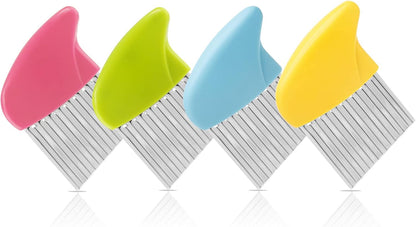 4 Pack Stainless Steel Potato Crinkle Cutter | Carrot Wavy Knife, French Fry Slicer, Vegetable Wavy Chopper Knife, Green & Pink & Blue & Yellow