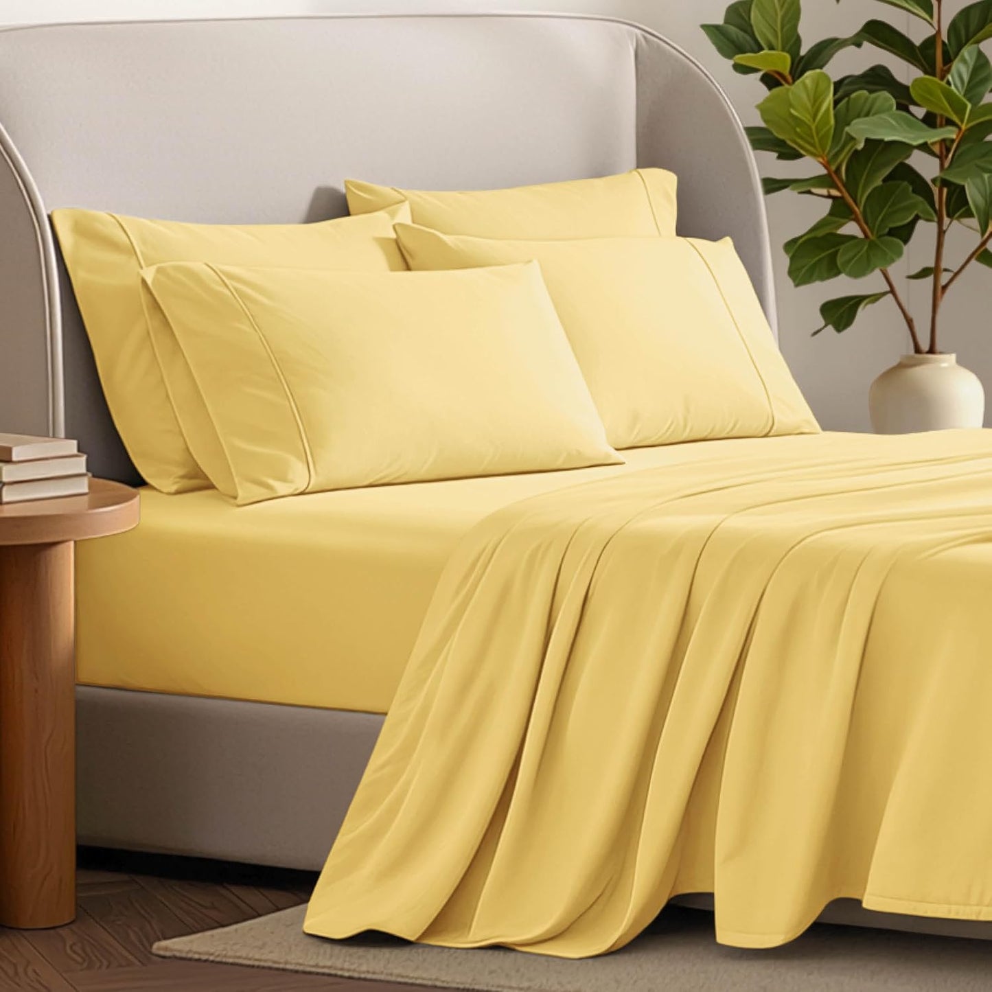 Hotel Luxury Twin XL Sheet Set, Extra Soft - 4 Piece Set - Deep Pockets - Easy Fit - Cooling & Breathable - Wrinkle, Fade, Stain Resistant - Includes 2 Pillowcases (Twin XL, Lemon Drop)