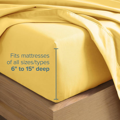 Hotel Luxury Twin XL Sheet Set, Extra Soft - 4 Piece Set - Deep Pockets - Easy Fit - Cooling & Breathable - Wrinkle, Fade, Stain Resistant - Includes 2 Pillowcases (Twin XL, Lemon Drop)