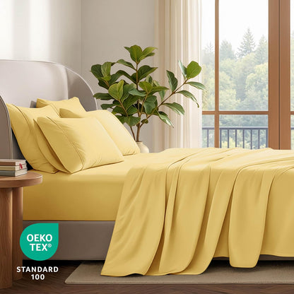 Hotel Luxury Twin XL Sheet Set, Extra Soft - 4 Piece Set - Deep Pockets - Easy Fit - Cooling & Breathable - Wrinkle, Fade, Stain Resistant - Includes 2 Pillowcases (Twin XL, Lemon Drop)