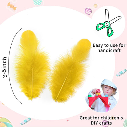 Yellow Craft Feathers Bulk for Crafting Supplies,300Pcs,3-5inch | Natural Rooster Feathers for DIY School Crafts,Dream Catcher,Halloween,Easter,Mardi Gras and Thanksgiving Home Party Decor