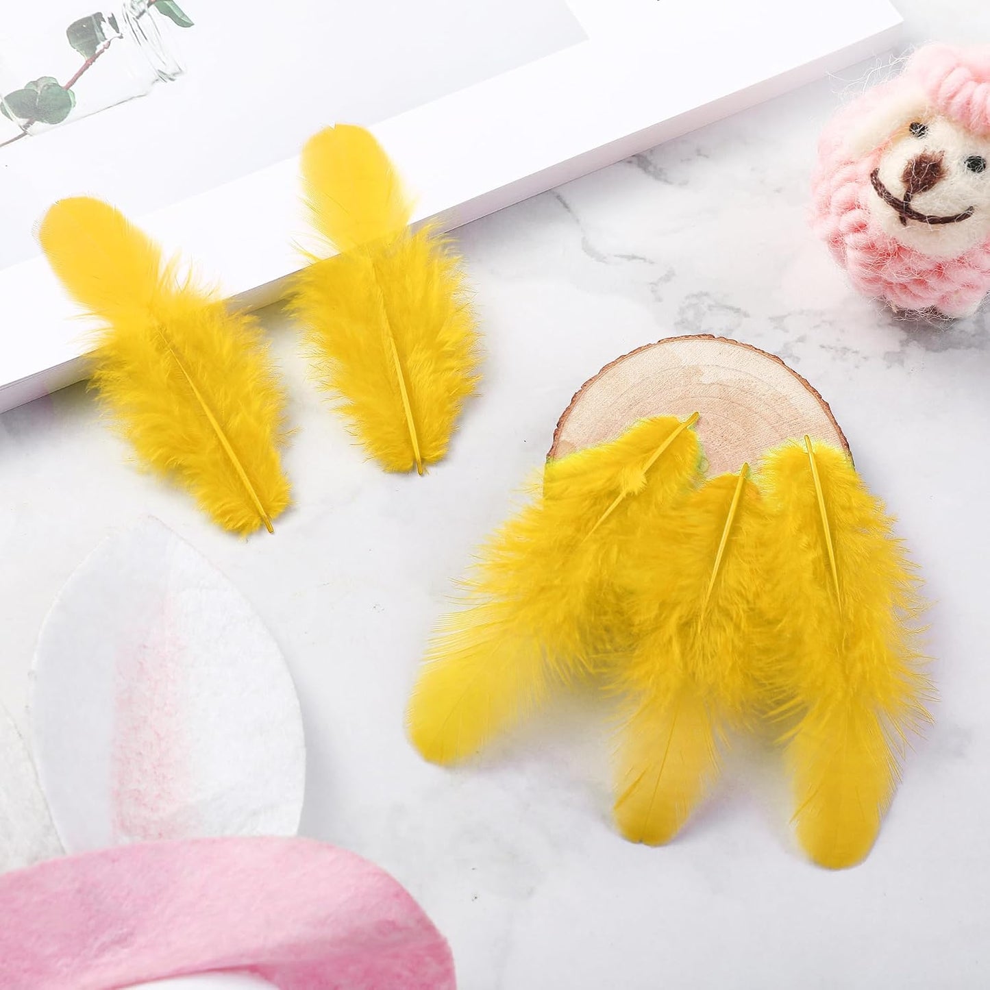Yellow Craft Feathers Bulk for Crafting Supplies,300Pcs,3-5inch | Natural Rooster Feathers for DIY School Crafts,Dream Catcher,Halloween,Easter,Mardi Gras and Thanksgiving Home Party Decor
