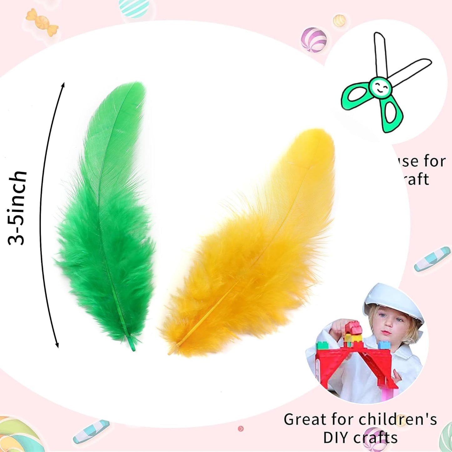 Yellow Craft Feathers Bulk for Crafting Supplies,300Pcs,3-5inch | Natural Rooster Feathers for DIY School Crafts,Dream Catcher,Halloween,Easter,Mardi Gras and Thanksgiving Home Party Decor