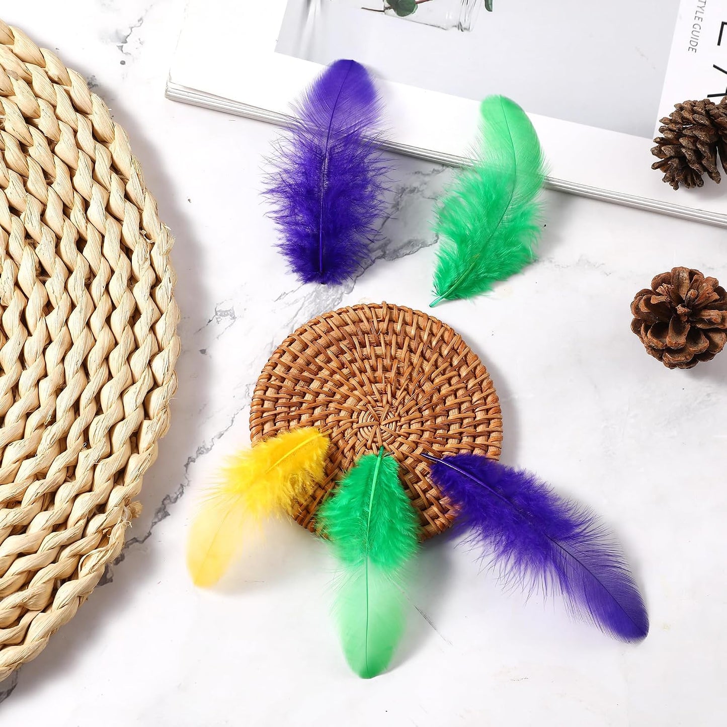 Yellow Craft Feathers Bulk for Crafting Supplies,300Pcs,3-5inch | Natural Rooster Feathers for DIY School Crafts,Dream Catcher,Halloween,Easter,Mardi Gras and Thanksgiving Home Party Decor