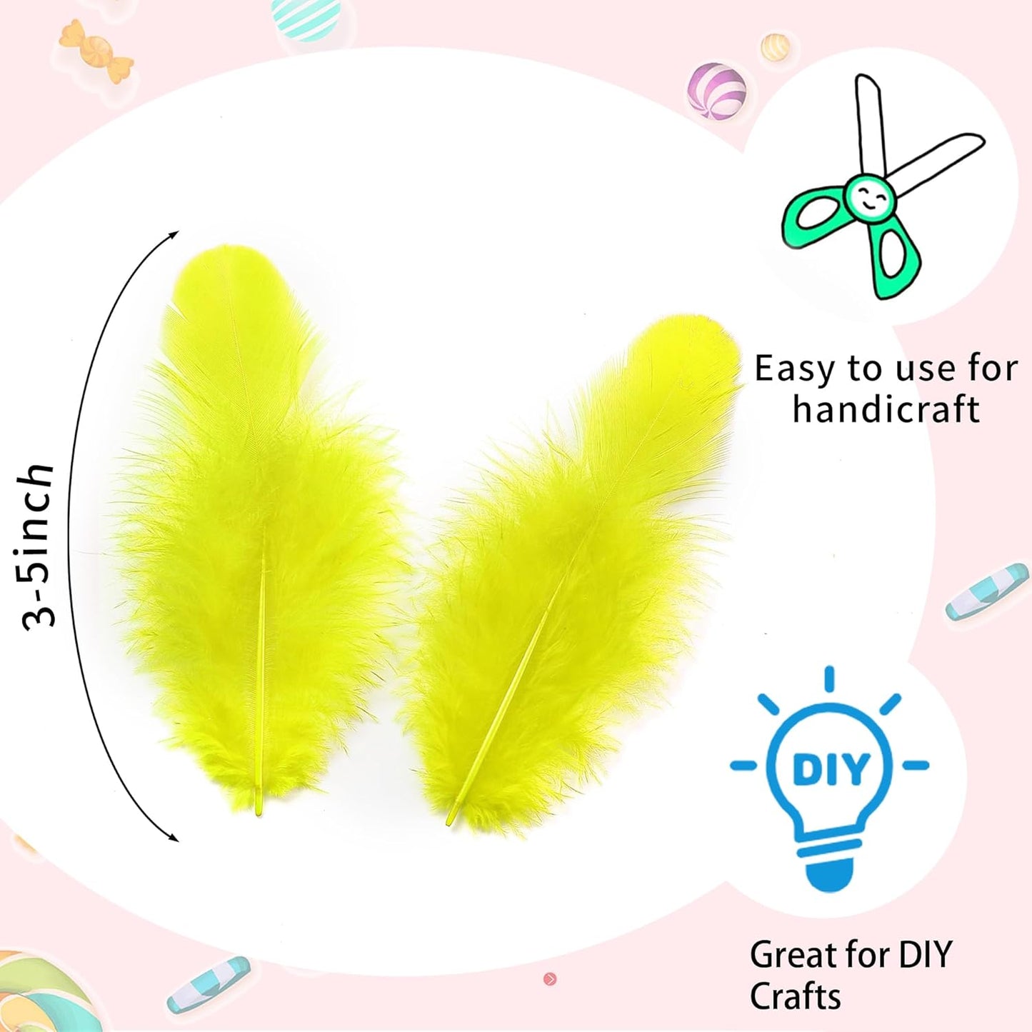 Yellow Craft Feathers Bulk for Crafting Supplies,300Pcs,3-5inch | Natural Rooster Feathers for DIY School Crafts,Dream Catcher,Halloween,Easter,Mardi Gras and Thanksgiving Home Party Decor