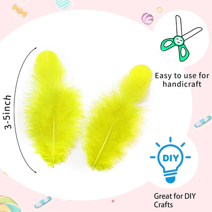 Yellow Craft Feathers Bulk for Crafting Supplies,300Pcs,3-5inch | Natural Rooster Feathers for DIY School Crafts,Dream Catcher,Halloween,Easter,Mardi Gras and Thanksgiving Home Party Decor
