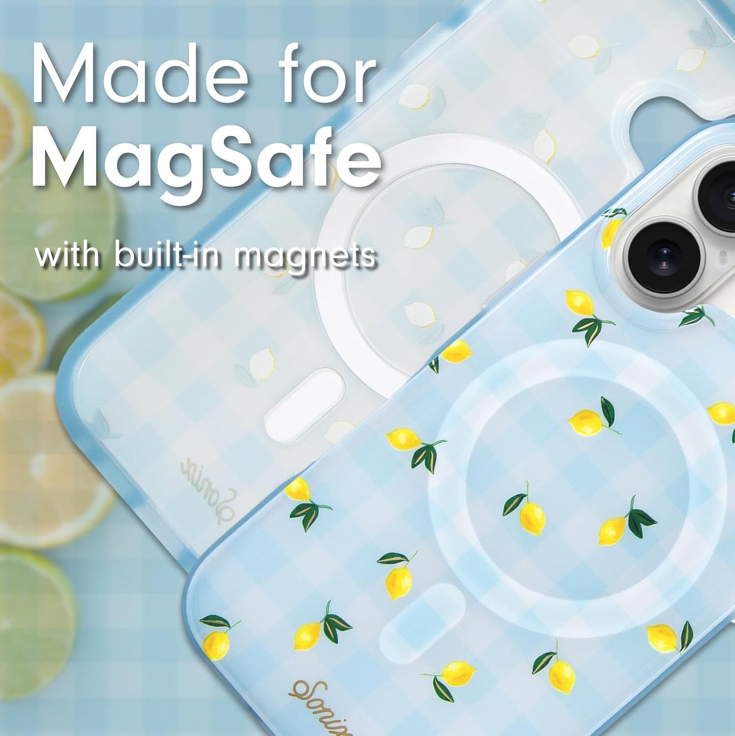 Phone Case for iPhone 16 Pro Max | Compatible with MagSafe | 10ft Drop Tested | Lemon Gingham - Colors C