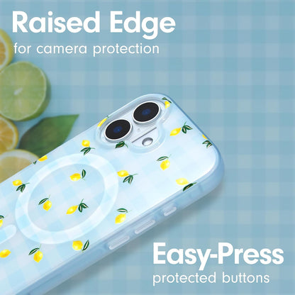 Phone Case for iPhone 16 Pro Max | Compatible with MagSafe | 10ft Drop Tested | Lemon Gingham - Colors C